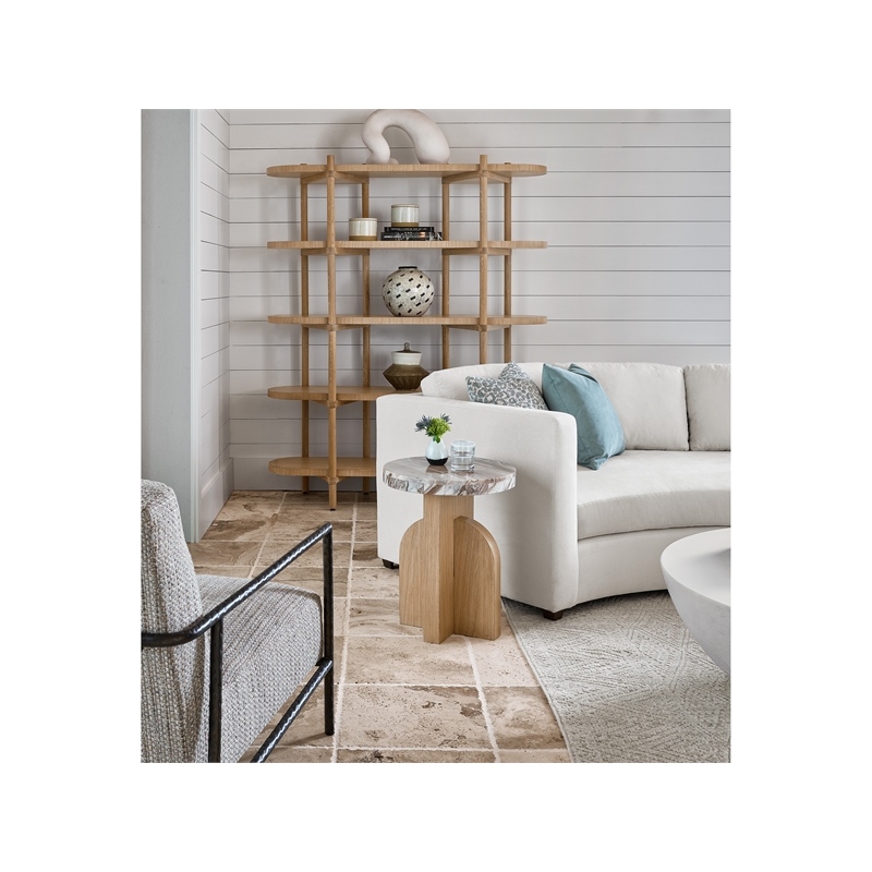 Universal Furniture Nomad Riverine Accent Table in Tan Tech Oak Wood & Stone Top
