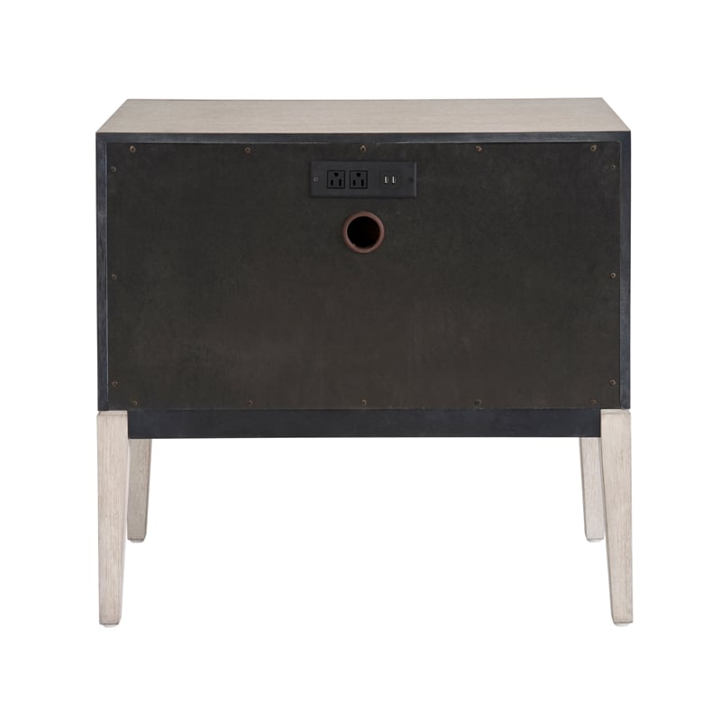 Universal Coalesce Presley Two Drawer Nightstand in Gray Oak Wood with 2 USBs