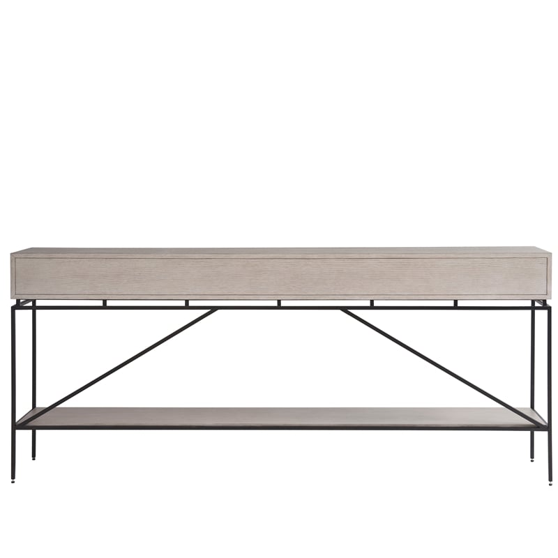 Universal Coalesce 80 Inch Barber Long Console in Gray Oak Wood with Metal Base