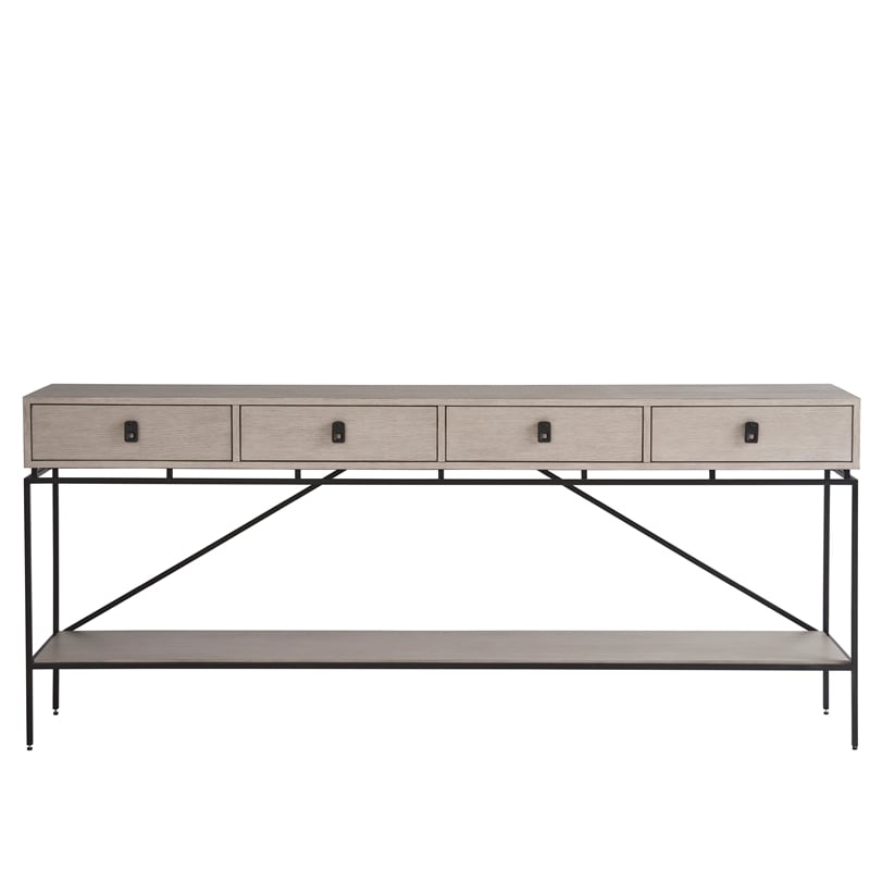 Universal Coalesce 80 Inch Barber Long Console in Gray Oak Wood with Metal Base