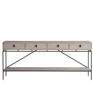 Universal Coalesce 80 Inch Barber Long Console in Gray Oak Wood with Metal Base