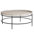 Universal Coalesce Round Tray Top Cocktail Table - Gray Oak Wood with Black Base