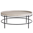Universal Coalesce Round Tray Top Cocktail Table - Gray Oak Wood with Black Base