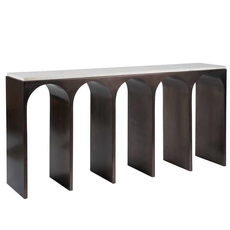 Universal Furniture Moda Console Table in White Banswara/Aged Satin Pewter