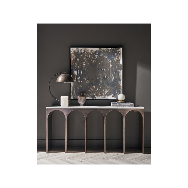 Universal Furniture Moda Console Table in White Banswara/Aged Satin Pewter