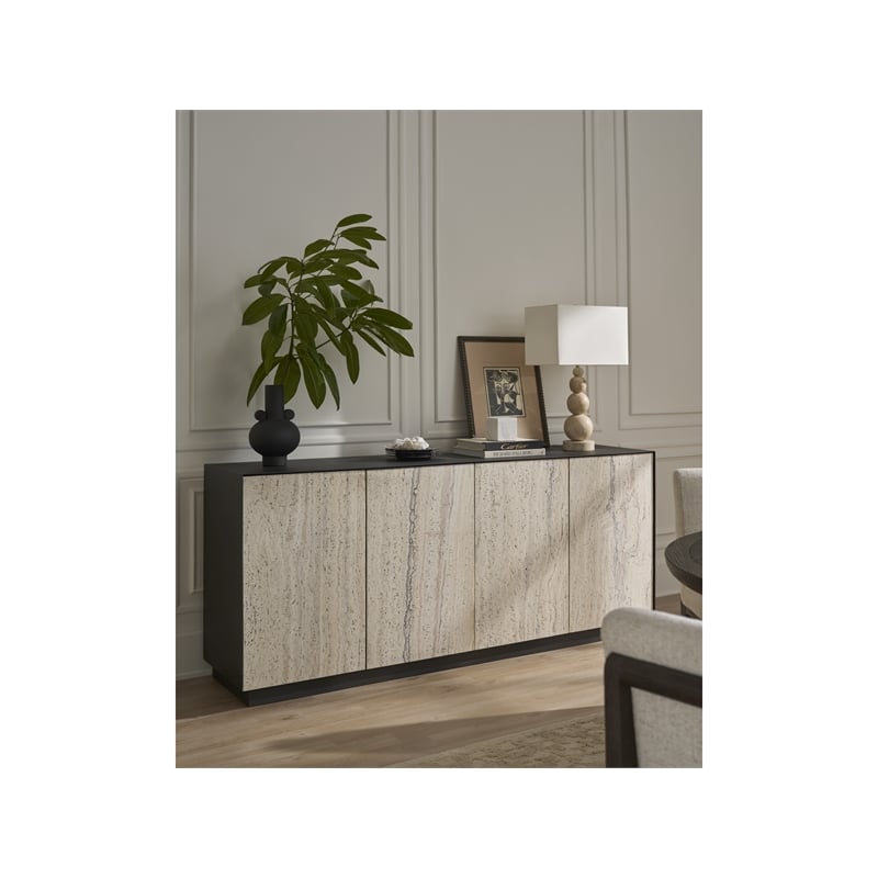 Universal Furniture Stone Credenza in Metal and White Travertine