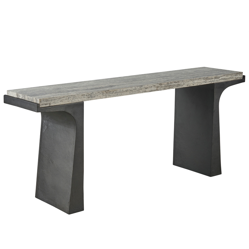 Universal Furniture Quill Console Table in White Travertine/Dark Bronze