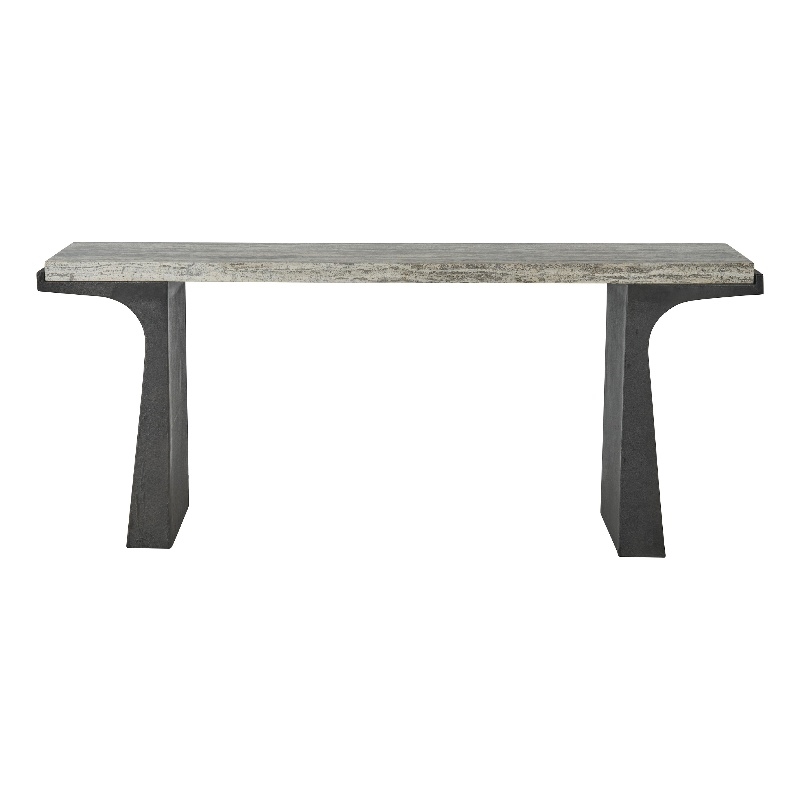 Universal Furniture Quill Console Table in White Travertine/Dark Bronze
