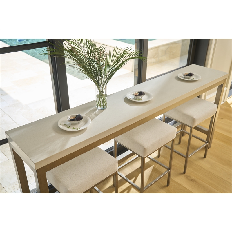 Universal Furniture Oasis Console W Stools in Antique Nickel
