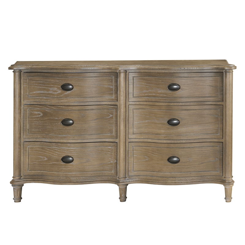 Universal Furniture Curved Wood Front 6 Drawer Dresser in Antiqued Grey Oak