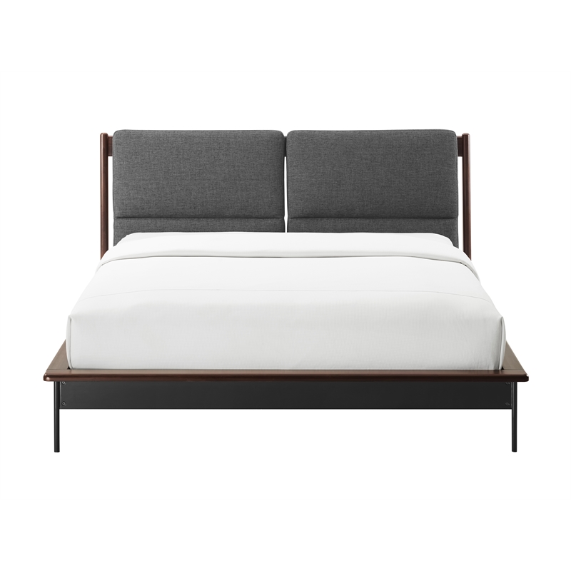 Bamax Landon King Platform Bed with Fabric in Crimson