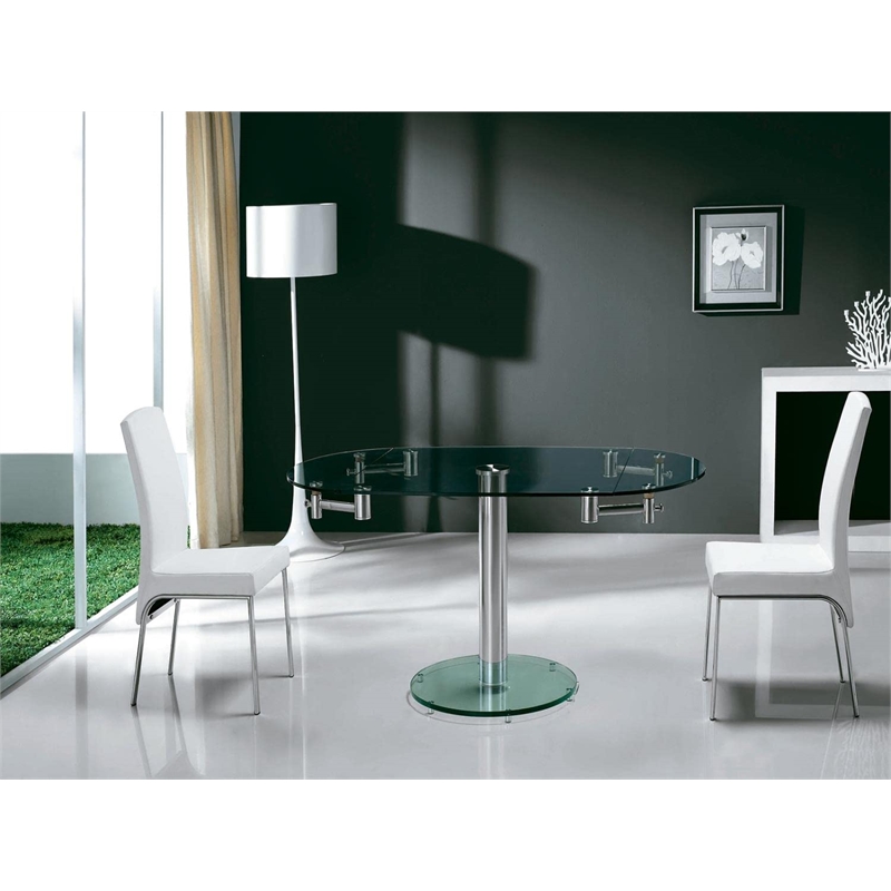 Casabianca Modern Thao Stainless Steel Extendable Dining Table in Clear