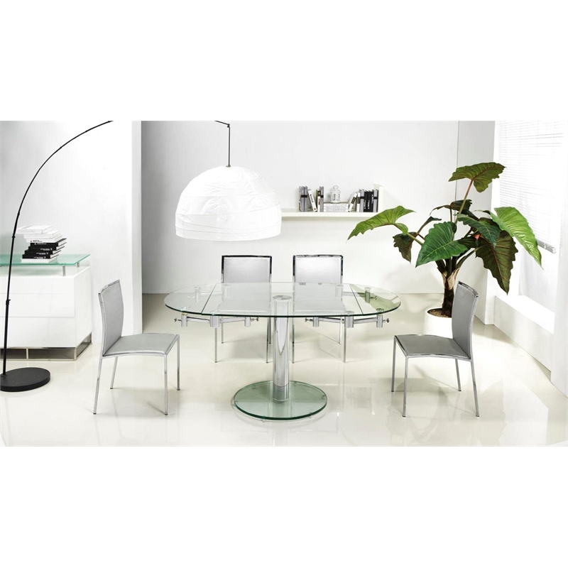 Casabianca Modern Thao Stainless Steel Extendable Dining Table in Clear