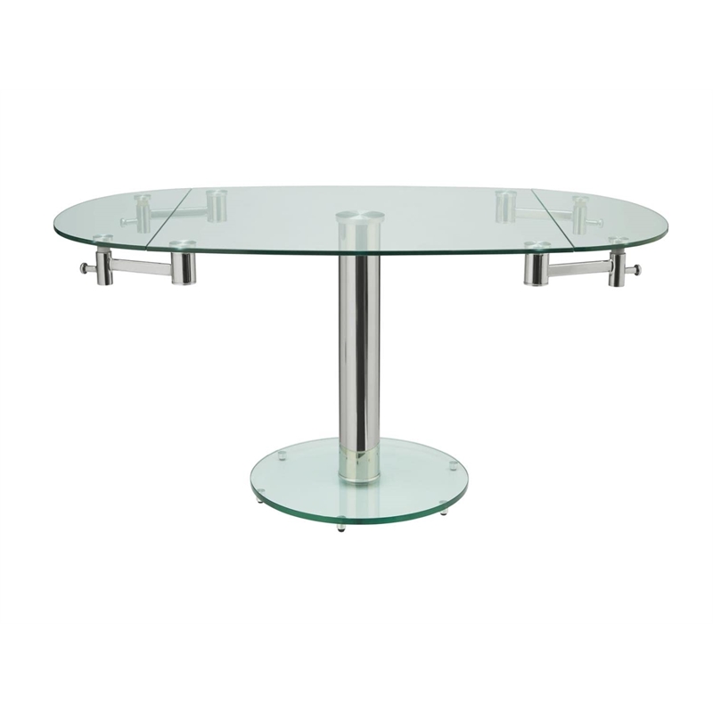 Casabianca Modern Thao Stainless Steel Extendable Dining Table in Clear