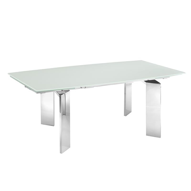 Modern Astor Stainless Steel Extendable Motorized Dining Table in White