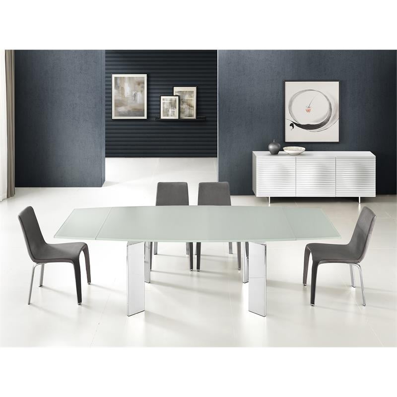Modern Astor Stainless Steel Extendable Motorized Dining Table in White