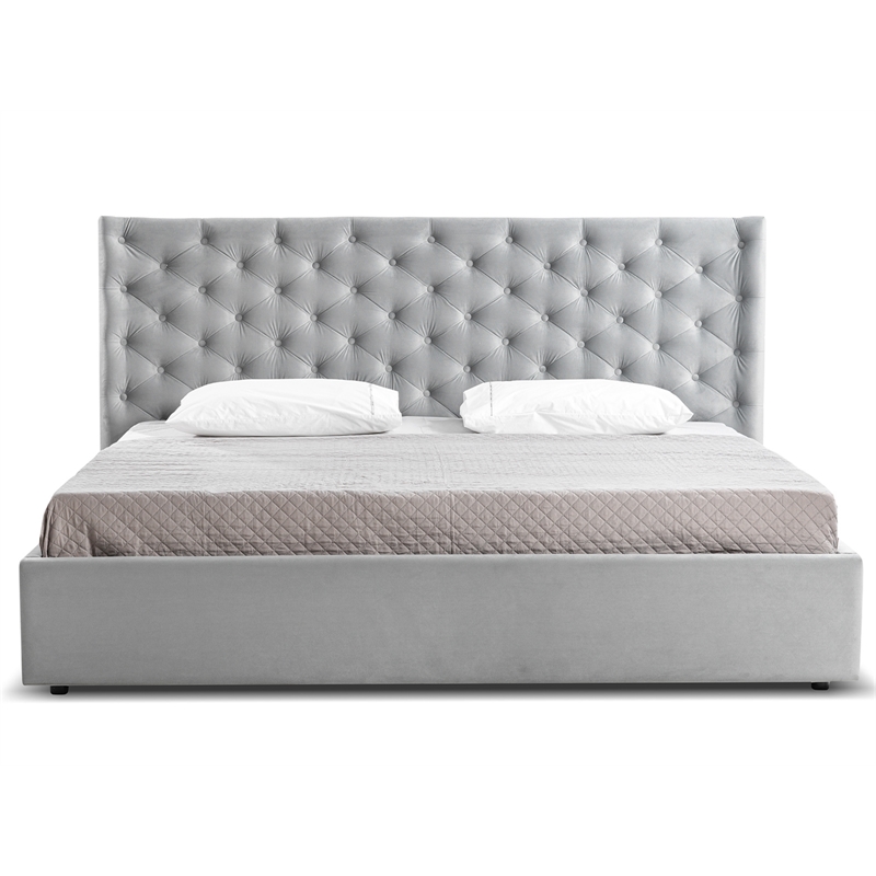 Casabianca Furniture Parker Queen Storage Bed in Gray Velvet Fabric