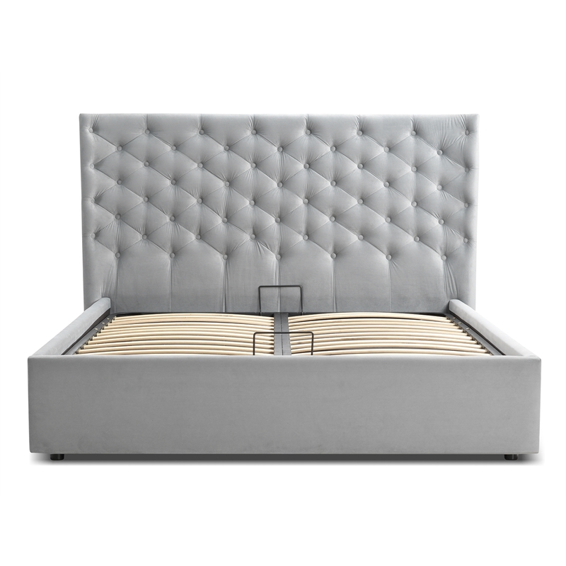 Casabianca Furniture Parker Queen Storage Bed in Gray Velvet Fabric