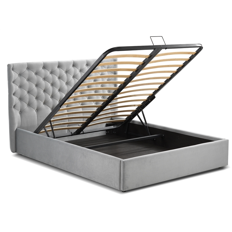 Casabianca Furniture Parker Queen Storage Bed in Gray Velvet Fabric