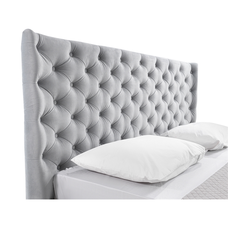 Casabianca Furniture Parker Queen Storage Bed in Gray Velvet Fabric