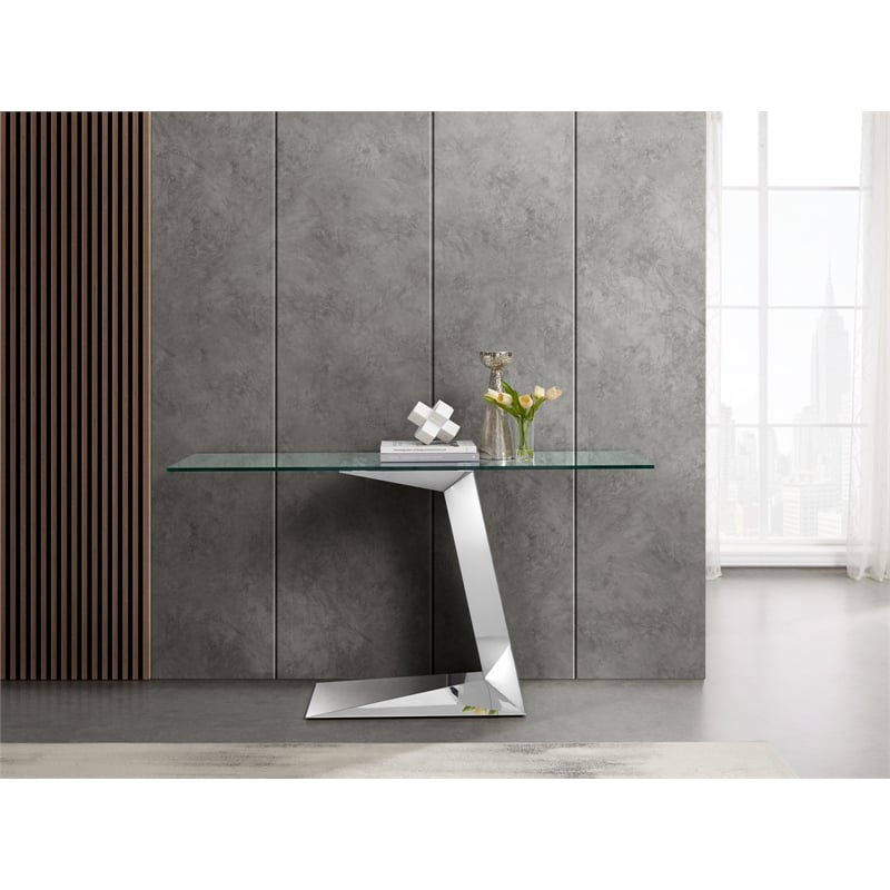 Casabianca Furniture Cecilia Console Table in Clear Glass/Stainless Base
