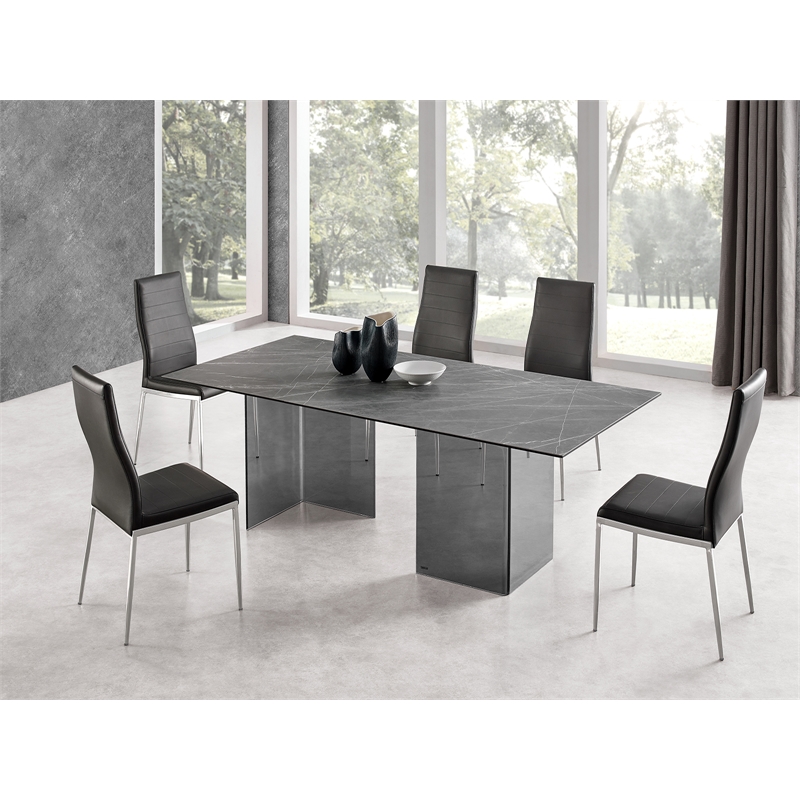 Casabianca Home Firenze Set of 2 Polyurethane Leather Dining Chairs - Gray