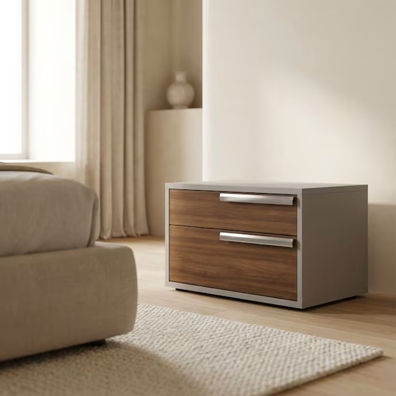 casabianca home carter right nightstand in walnut-taupe matte