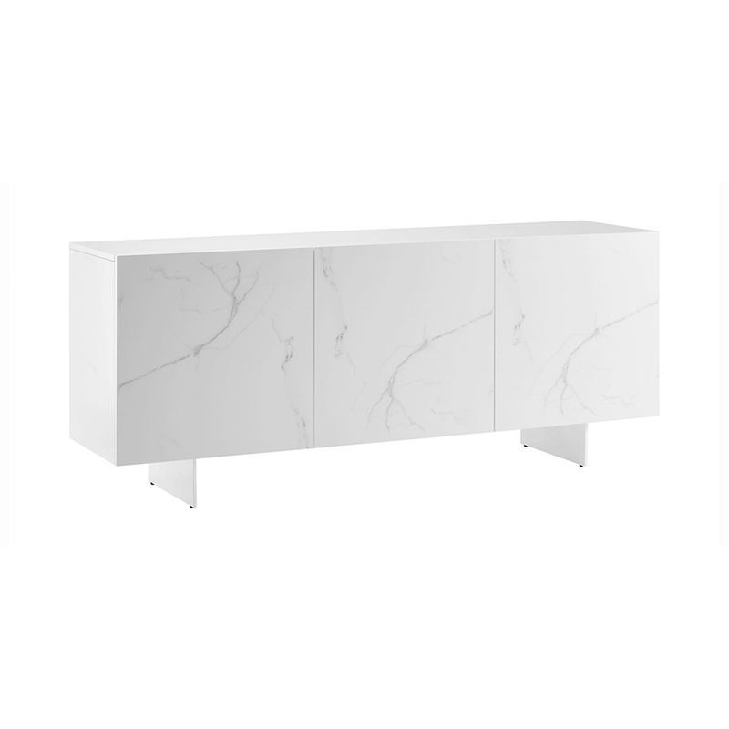 Casabianca Home Buffet in White Marbled Porcelain With Storage