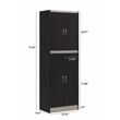 Hodedah 4 Door Kitchen Pantry 4 Shelves 5 Compartments in Chocolate-Grey Wood