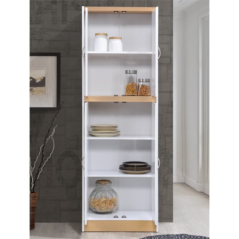 Hodedah 4 Door Kitchen Pantry with 4 Shelves 5 Compartments in White Wood