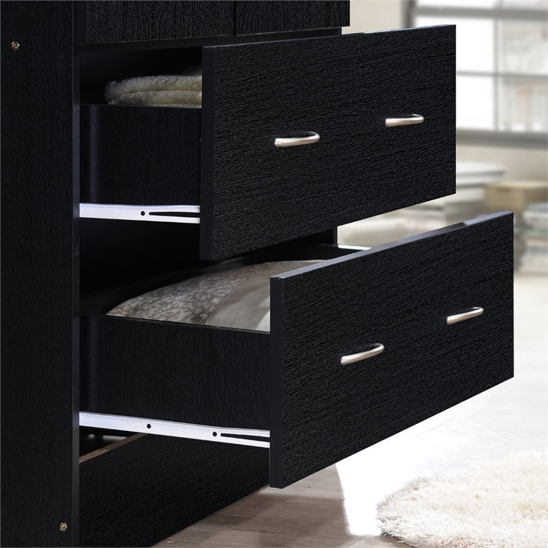 Hodedah 2 Door Armoire with 2 Drawers and Clothing Rod in Black Wood