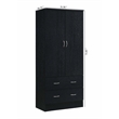 Hodedah 2 Door Armoire with 2 Drawers and Clothing Rod in Black Wood