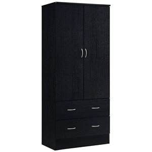 Hodedah 2 Door Armoire with 2 Drawers and Clothing Rod in Black Wood