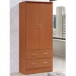 Hodedah 2 Door Armoire with 2 Drawers and Clothing Rod in Cherry Wood
