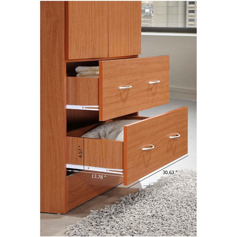 Hodedah 2 Door Armoire with 2 Drawers and Clothing Rod in Cherry Wood