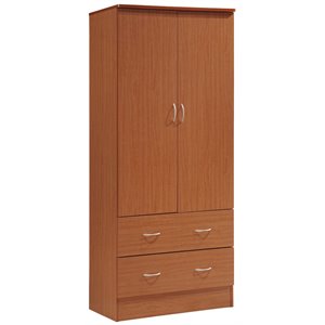 Hodedah 2 Door Armoire with 2 Drawers and Clothing Rod in Cherry Wood
