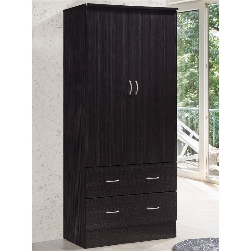 Hodedah 2 Door Armoire with 2 Drawers and Clothing Rod in Chocolate Wood