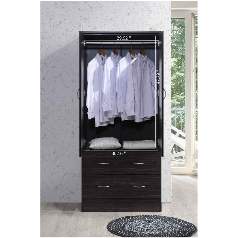 Hodedah 2 Door Armoire with 2 Drawers and Clothing Rod in Chocolate Wood