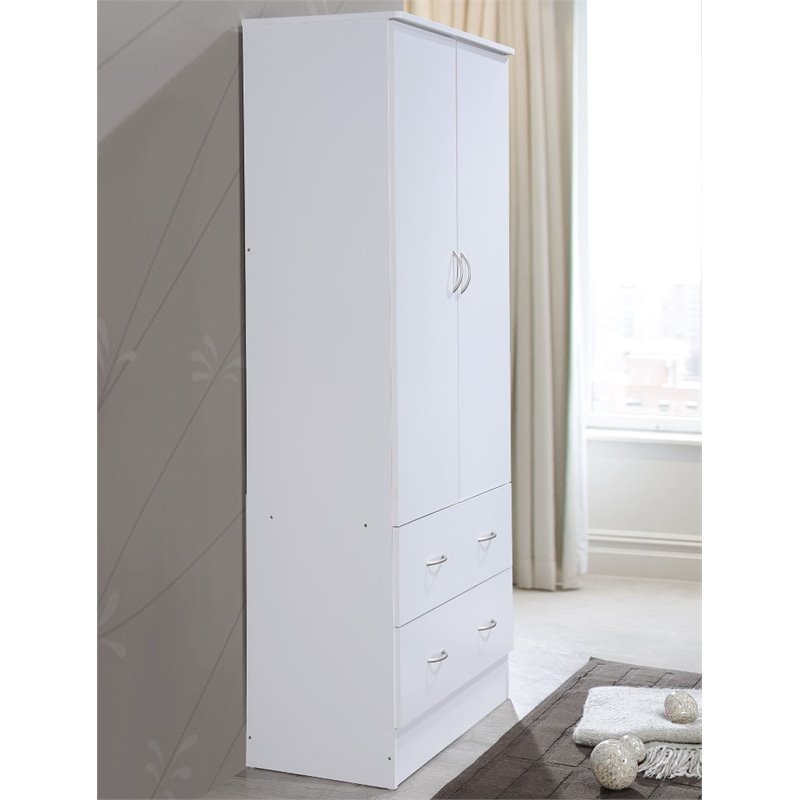 Hodedah 2 Door Armoire with 2 Drawers and Clothing Rod in White Wood