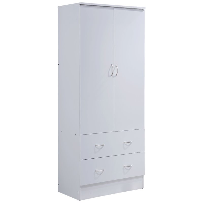 Hodedah 2 Door Armoire with 2 Drawers and Clothing Rod in White Wood
