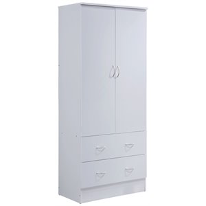 Hodedah 2 Door Armoire with 2 Drawers and Clothing Rod in White Wood