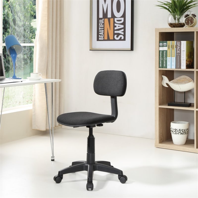 Hodedah Armless Adjustable Height Swivelling Task Chair in Black Fabric