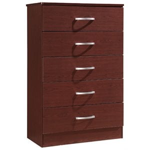 Hodedah Five Drawer Contemporary Wooden Chest in Mahogany Finish