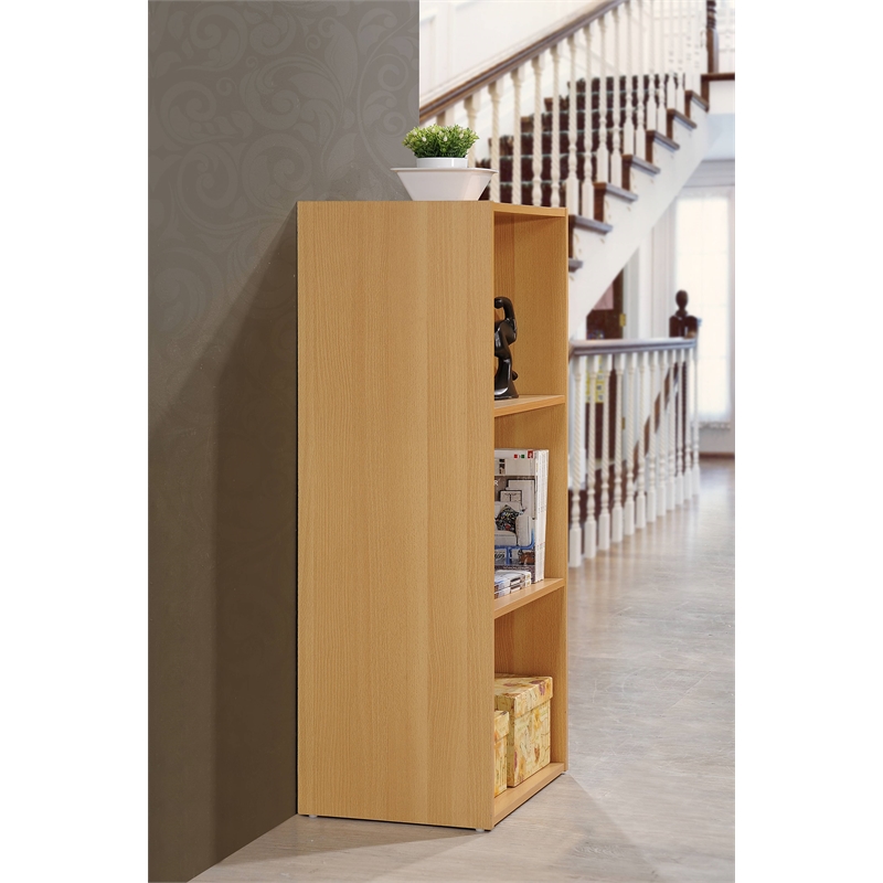 Hodedah Three Shelf Versatil Wooden Bookcase in Beige Finish