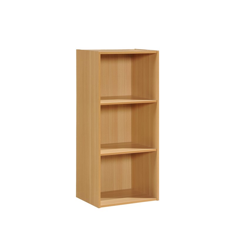 Hodedah Three Shelf Versatil Wooden Bookcase in Beige Finish