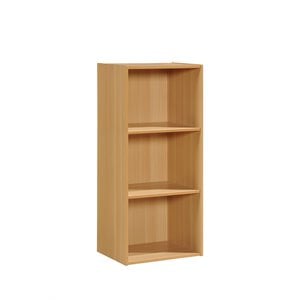 Hodedah Three Shelf Versatil Wooden Bookcase in Beige Finish