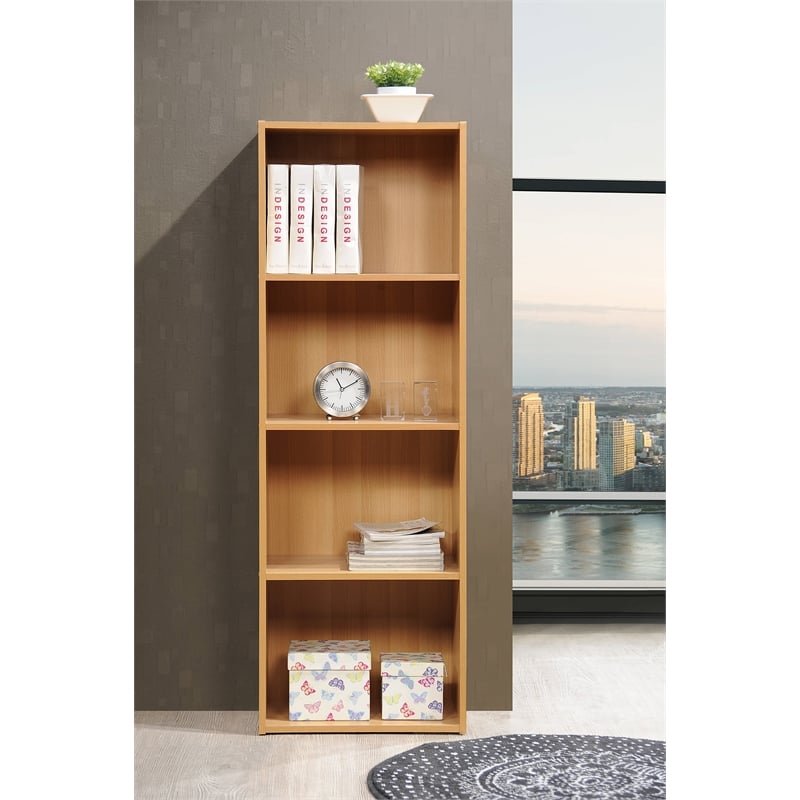 Hodedah Four Shelf Multi-Purpose Wooden Bookcase in Beige Finish