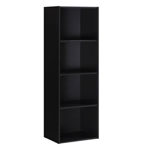 Hodedah Four Shelf Multi-Purpose Wooden Bookcase in Black Finish