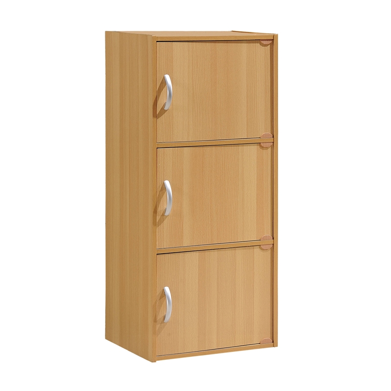 Hodedah 3 Shelf 3 Door Multi-Purpose Wooden Bookcase in Beige Finish
