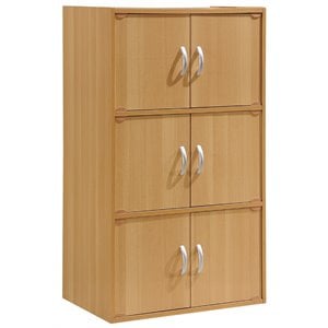 Hodedah 3 Shelf 6 Door Multi-Purpose Wooden Bookcase in Beige Finish